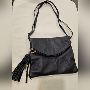 Navy Leather VERA PELLE vintage Crossbody Bag with Tassel